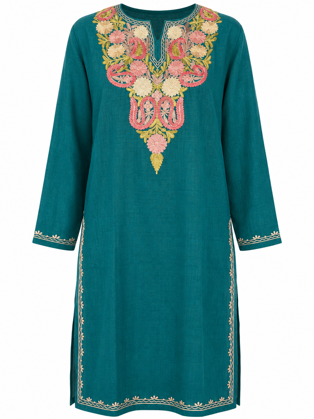 Kashmir Aari cotton Co-Ord Set | Teal Green
